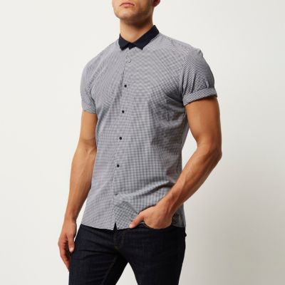 Navy gingham slim fit shirt